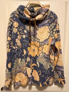 CHAPS Cowl neck sweatshirt lightweight cotton size M florals ties long sleeves
